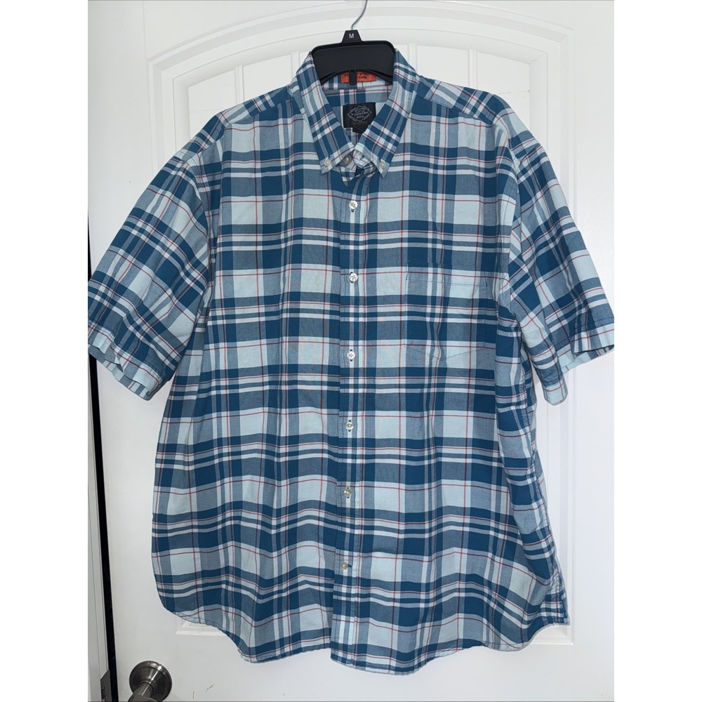 St John's Bay Men's Button Up Short Sleeve Shirt Plaid XXL Comfort Stretch